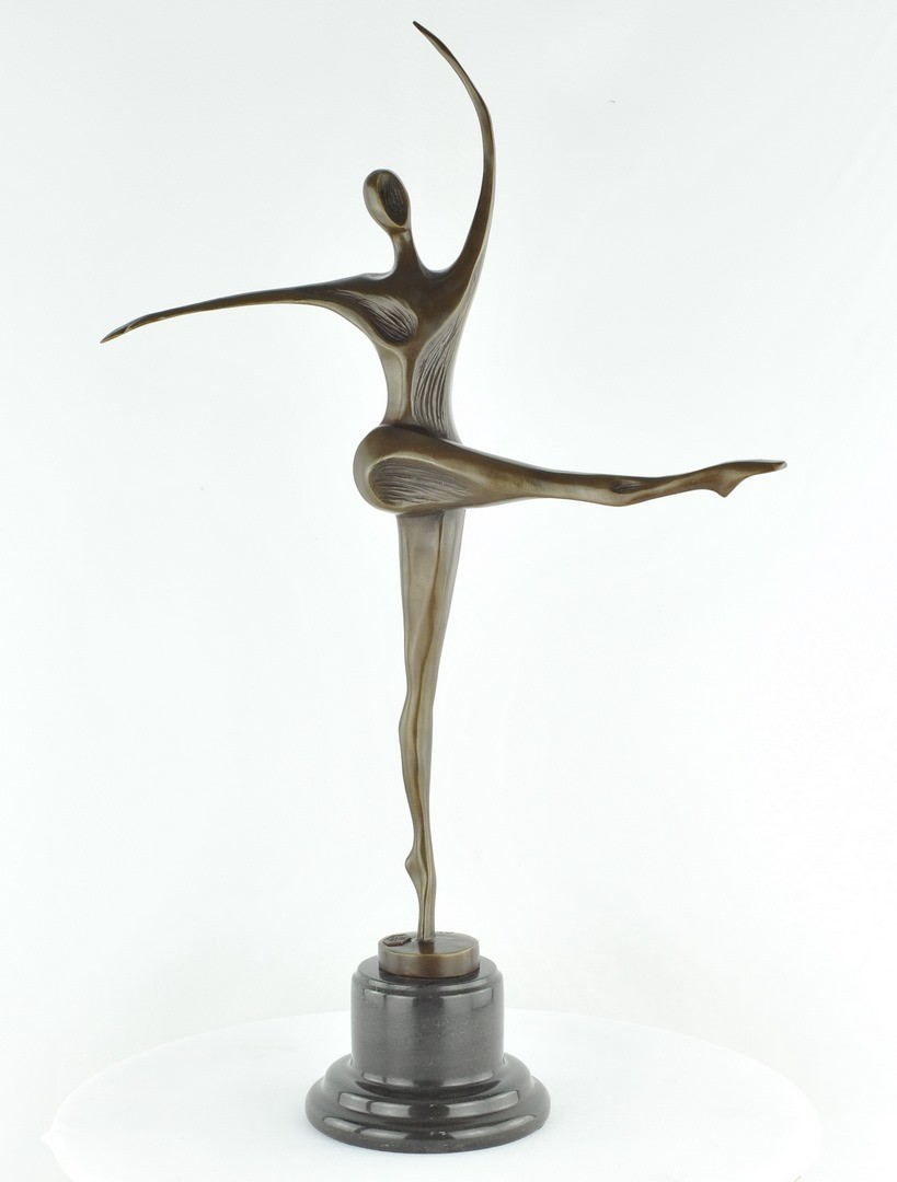 Modern Style Statue Sculpture Dancer Acrobat Sexy Art Deco Style Bronze Signed