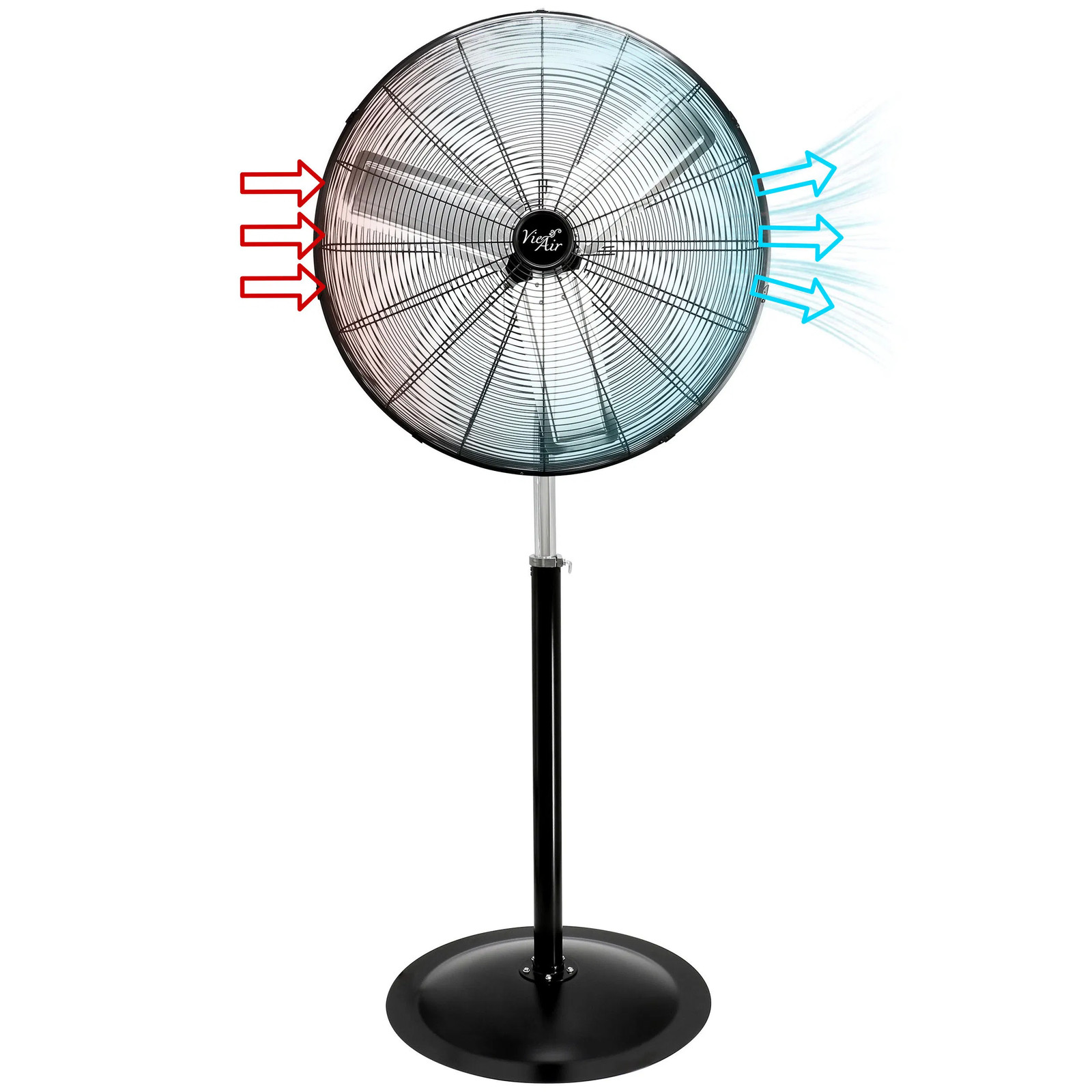 Vie Air 30 Inch Industrial Heavy Duty Pedestal Oscillating Metal Stand Fan
