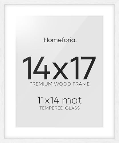  14x17 Picture Frame White, High End Oak 14x17 White Wood Frame with Mat 11x14 