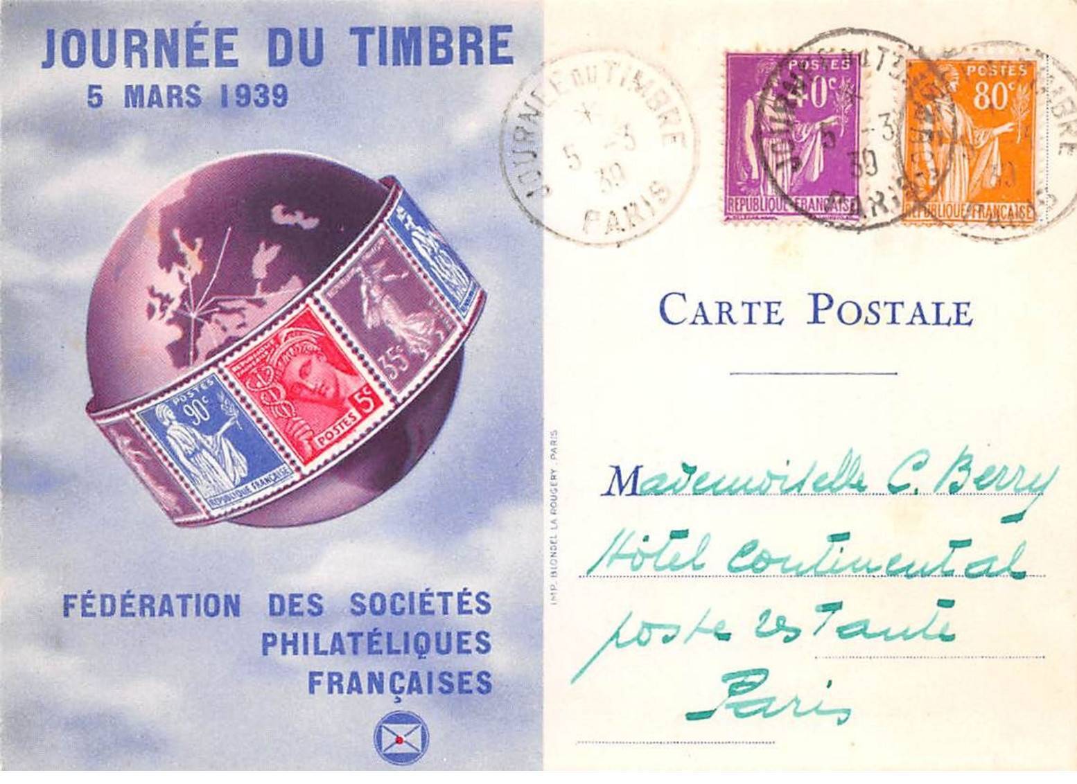 France Maximum Card AM13697 05/03/1939 Paris Cachet Stamp Day