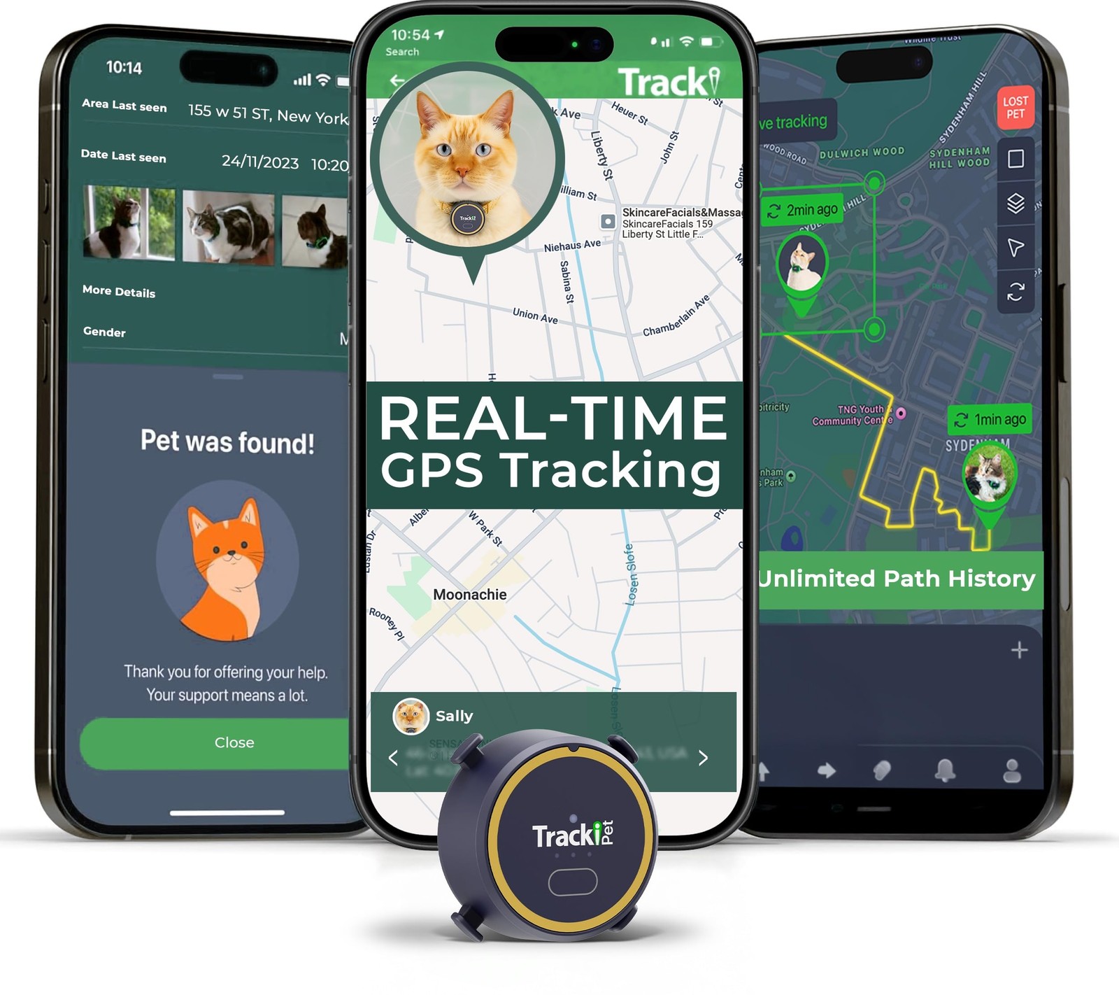 Tracki Dog GPS Tracker Tiny & Light Waterproof Fits All Pet Collars, Unlimited