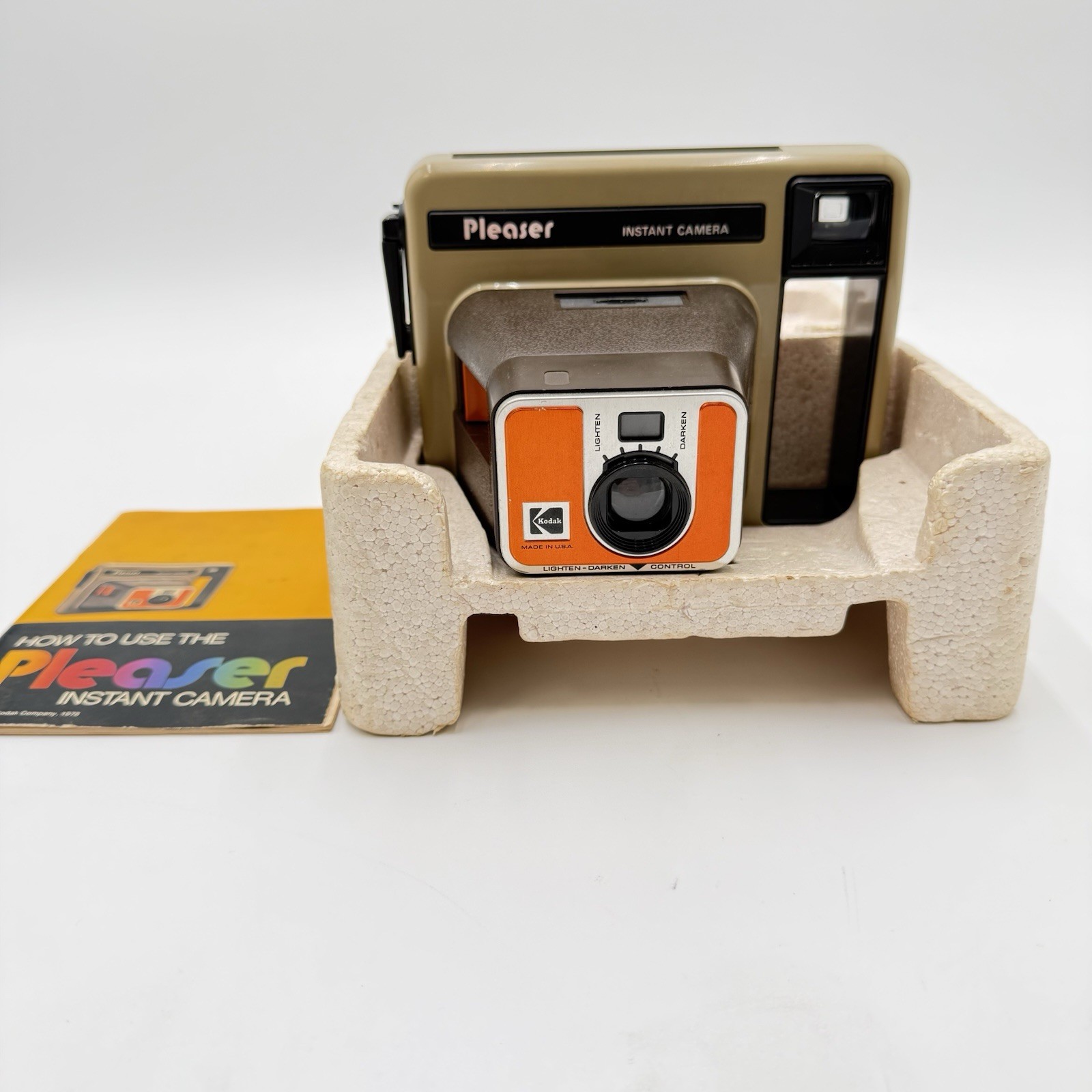 Vintage Kodak Pleaser Instant Camera Handheld Orange Brown Untested Decor Manual
