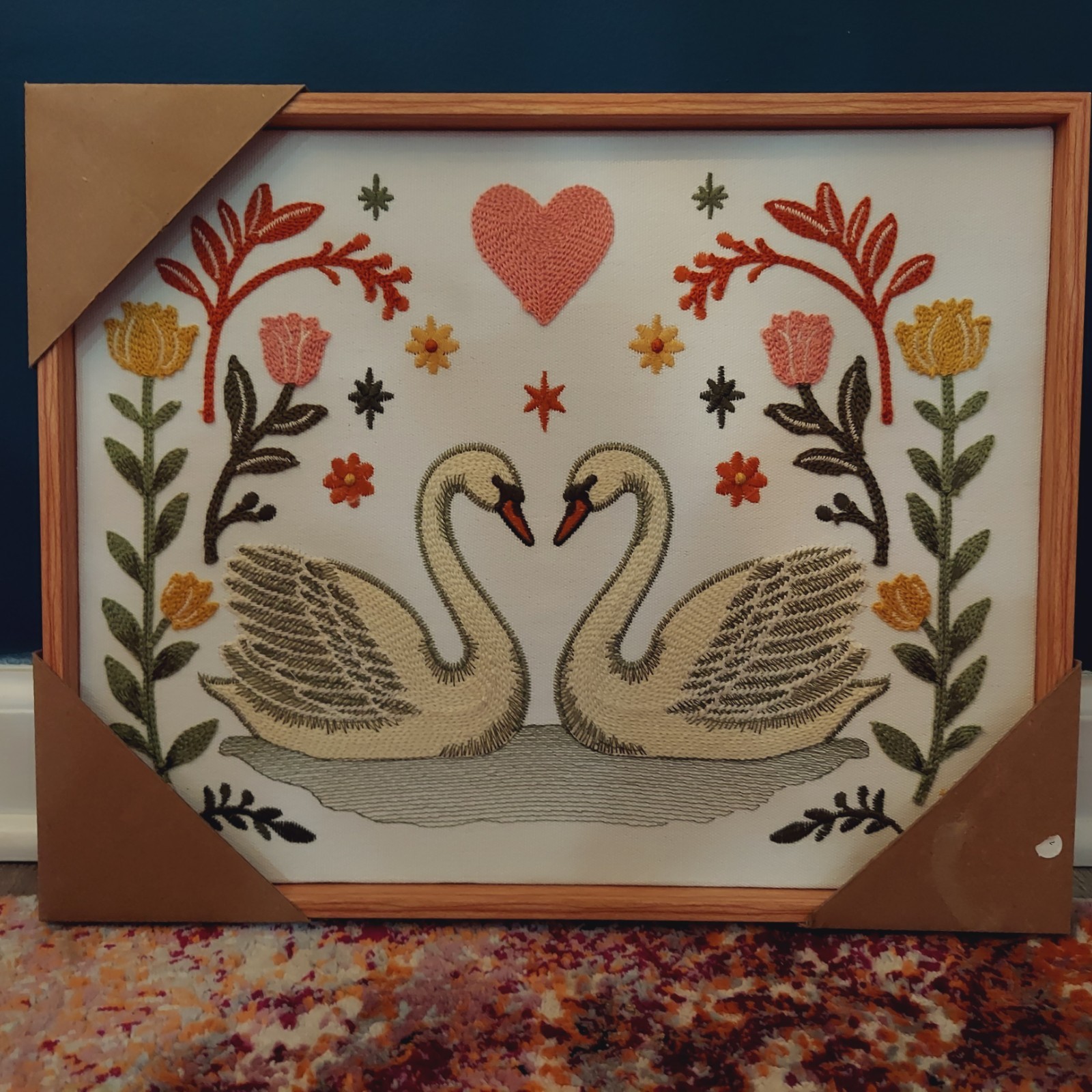 NIP BP Home Textile 12 X 15" Embroidery Woven Wall Art Two Swans