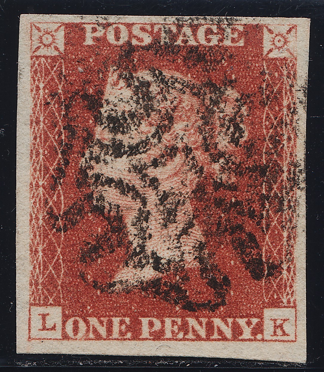 1841 Penny Red   Spec AS59  Black Plate 9 (LK)   Fine Used 4 Margins