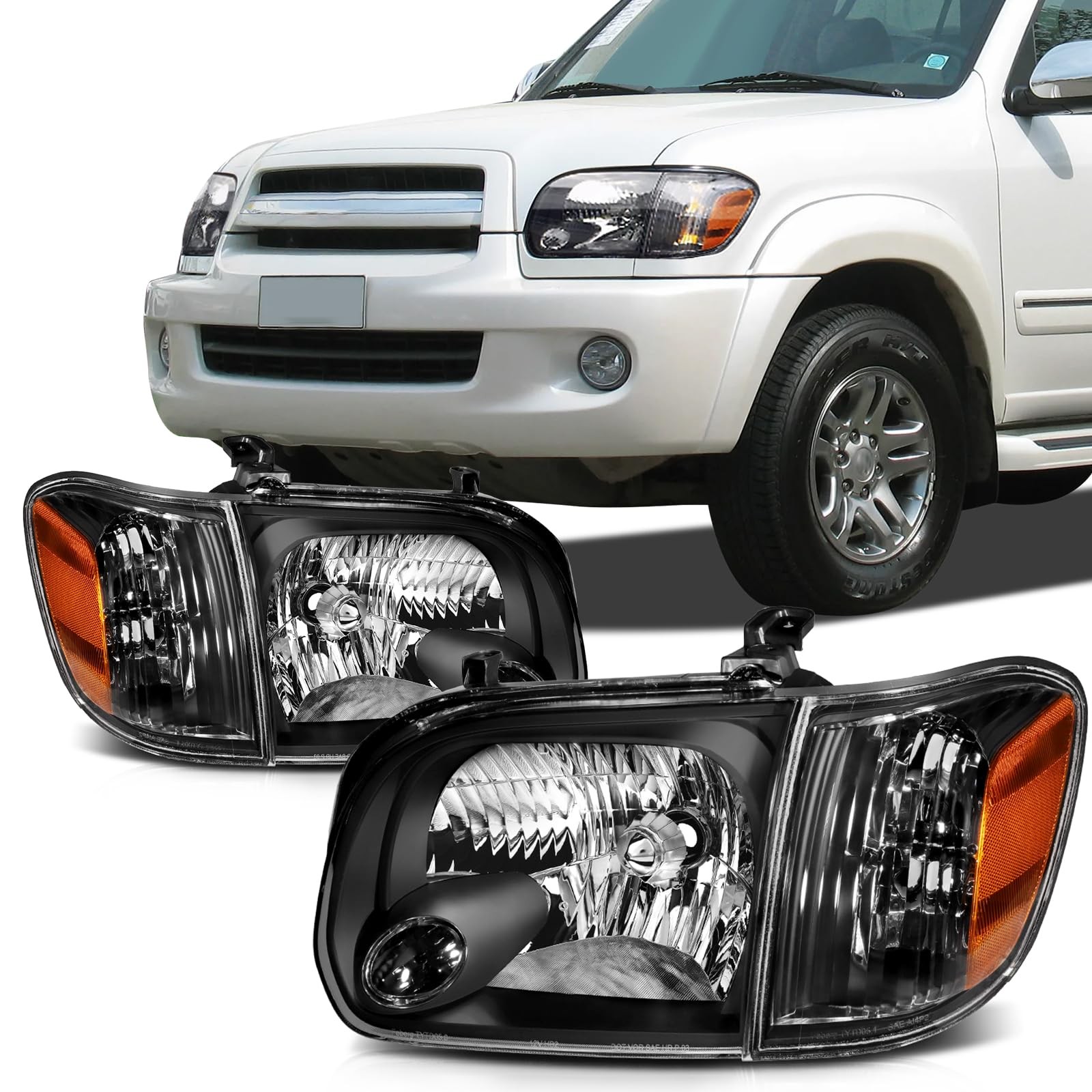 Headlight Assembly Fits For Toyota Sequoia 2005-2007 Tundra 2005-2006 Black