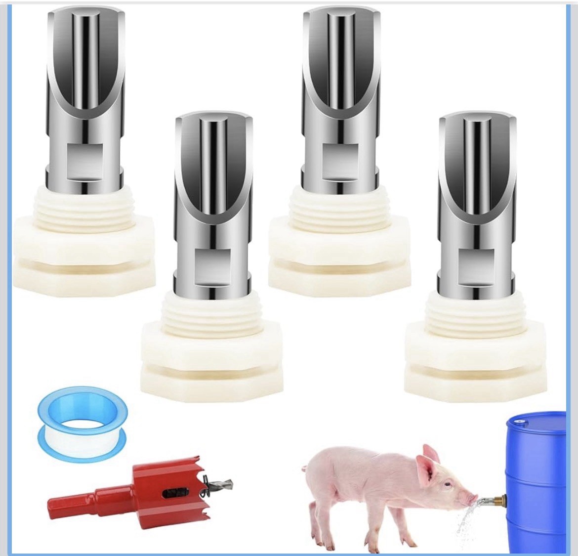 4PCS Pig Nipple Water Drinker for Barrel Kit, Stainless Steel Pig Waterer Nip...