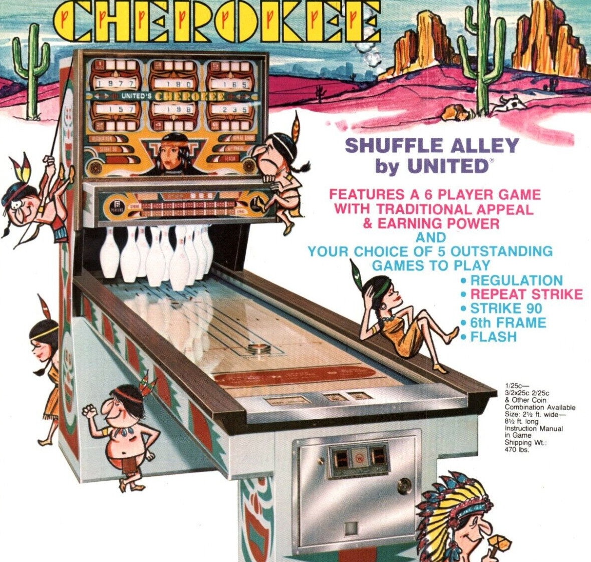 Rare Williams CHEROKEE Bowling Shuffleboard Flyer Ad 8x11 Original c1970s