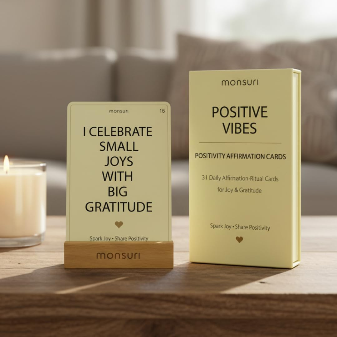 Positive Affirmation Cards with Wood Stand - 31 Daily Affirmation Cards for Wome