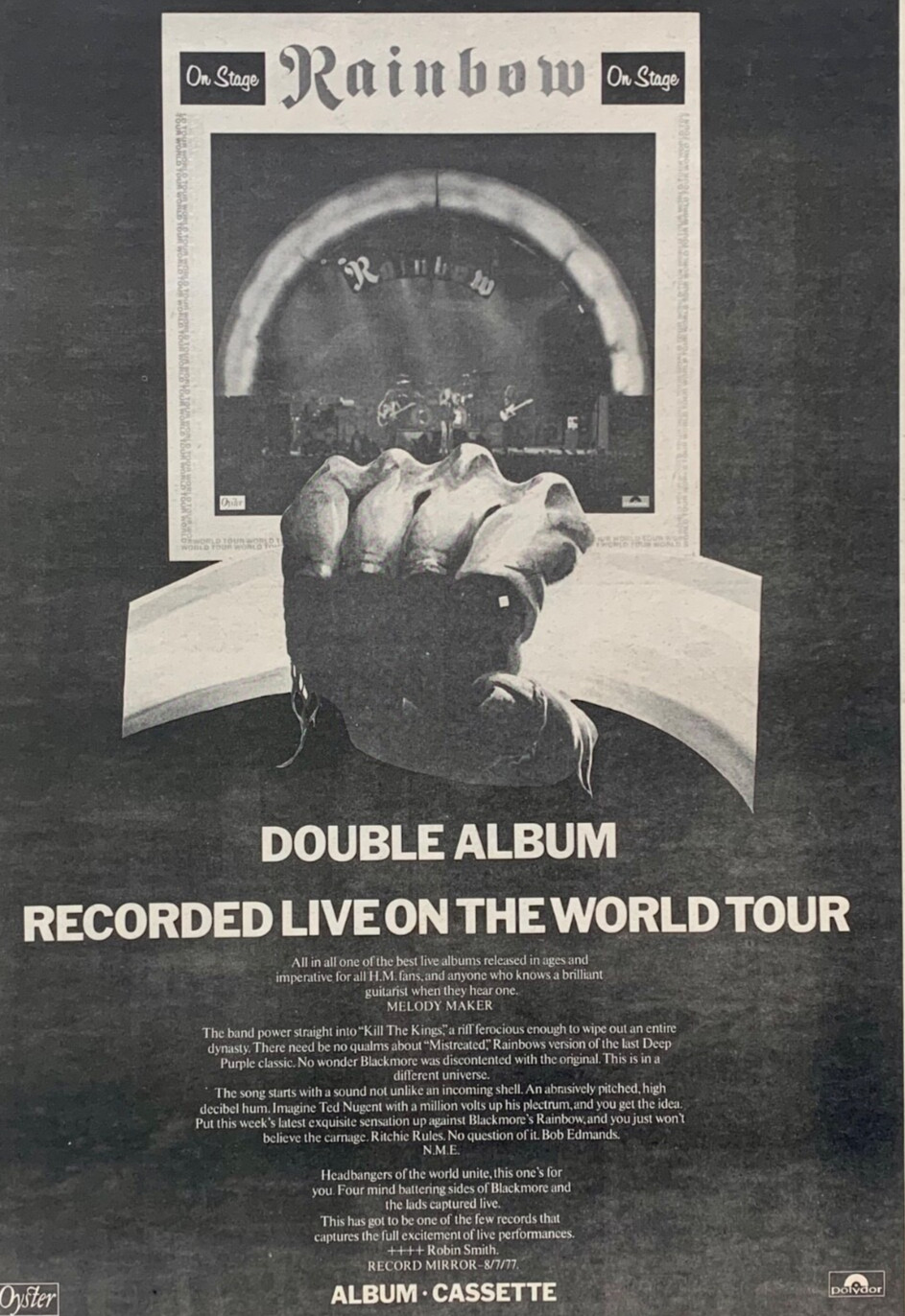 RAINBOW 1977 vintage UK POSTER ADVERT ON STAGE