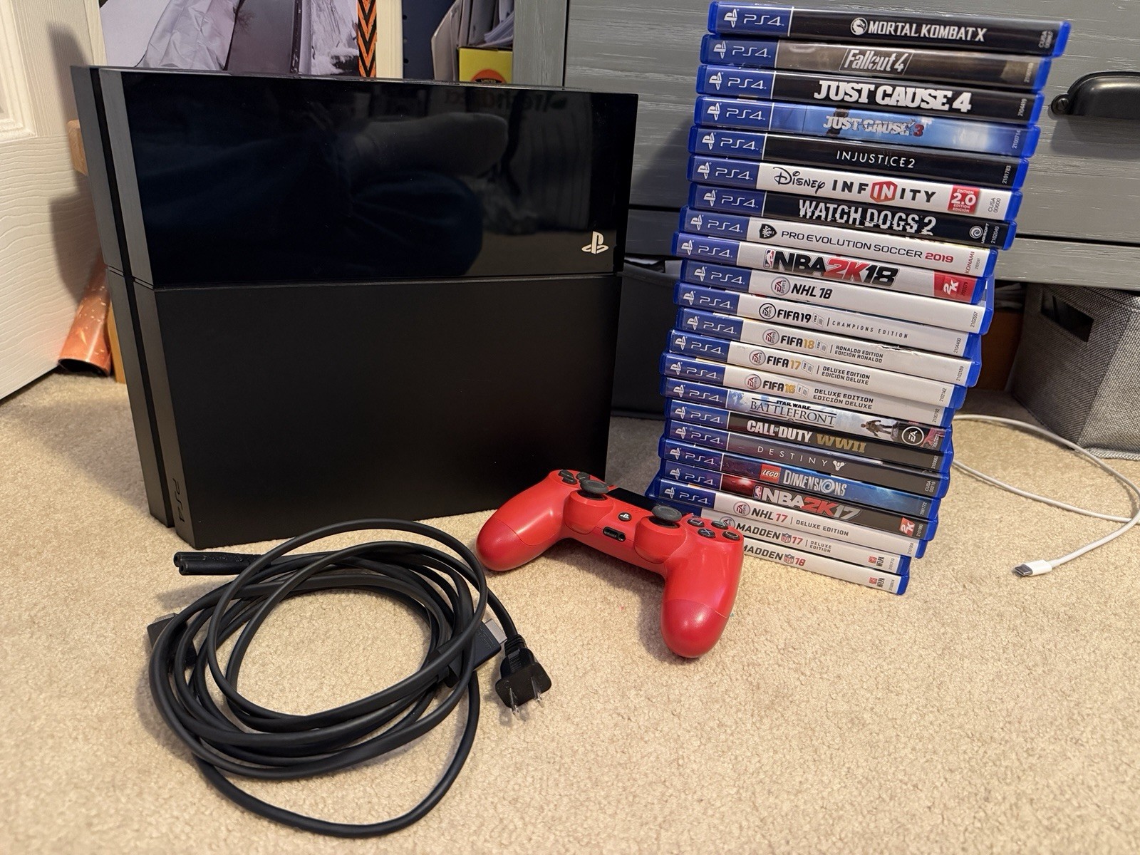 Sony PlayStation 4 CUH-1115A Console w/20+ Games Red Controller, Power and HDMI