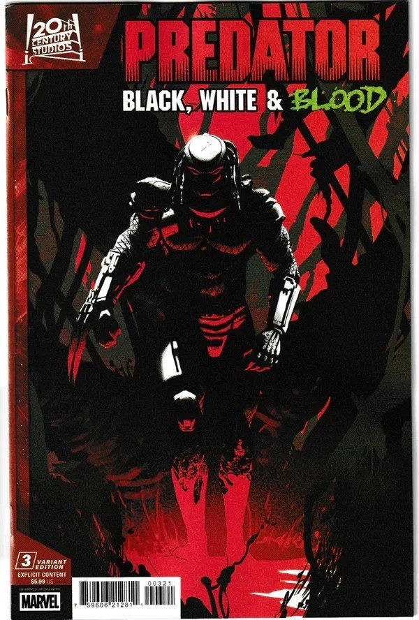 Predator Comic 3 Black White and Blood First Print Cover B Variant 2025 Marvel