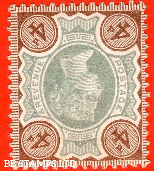 SG. 205wi. K33 (1)b. 4d Green & Purple - Brown. INVERTED WATERMARK. A fin B75942