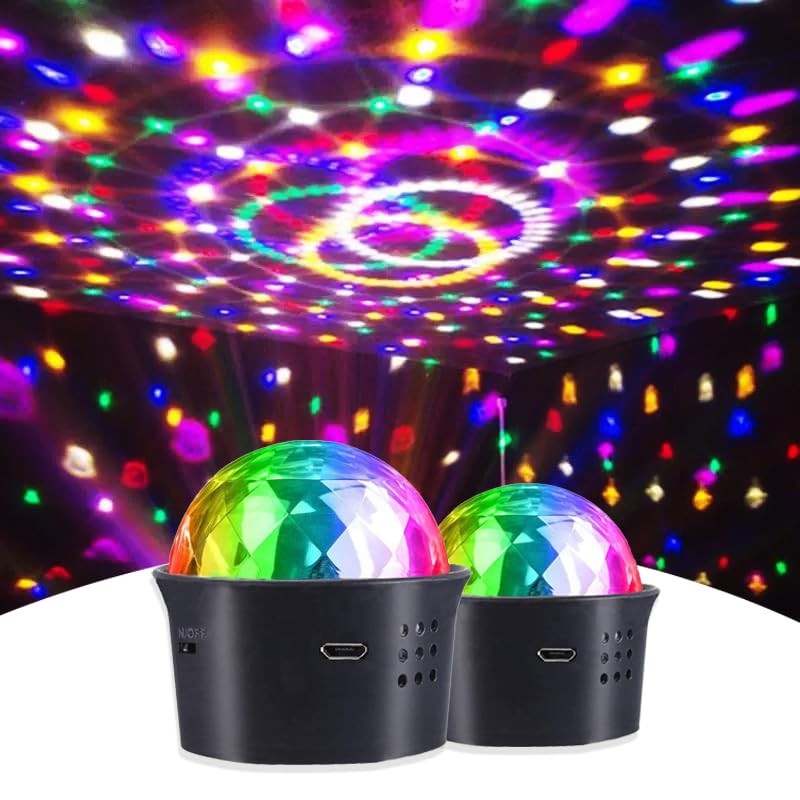 2Pack Mini Disco Ball Light Sound Activated Multicolor Disco Party Black-2