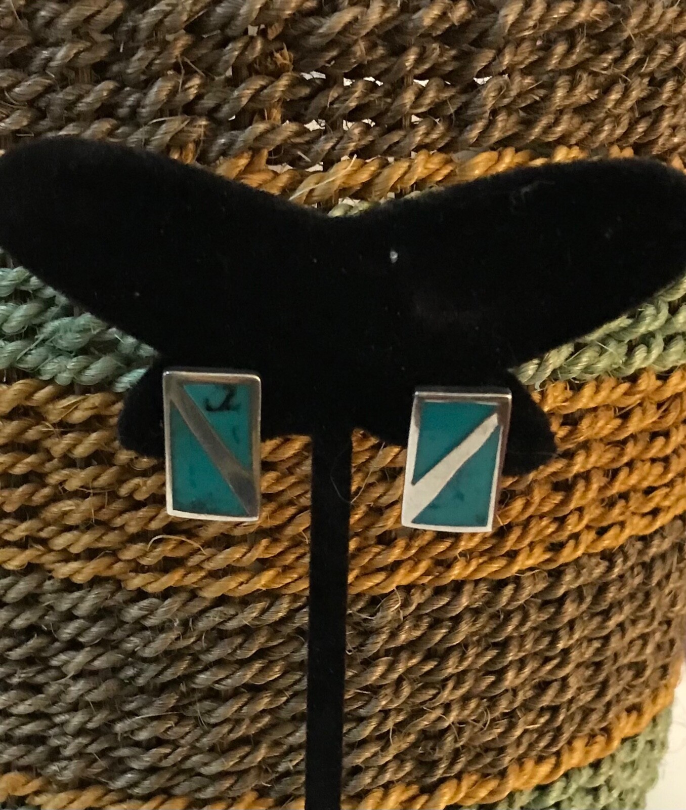 VTG Native American Sterling Silver Inlaid Turquoise Pierced Earrings