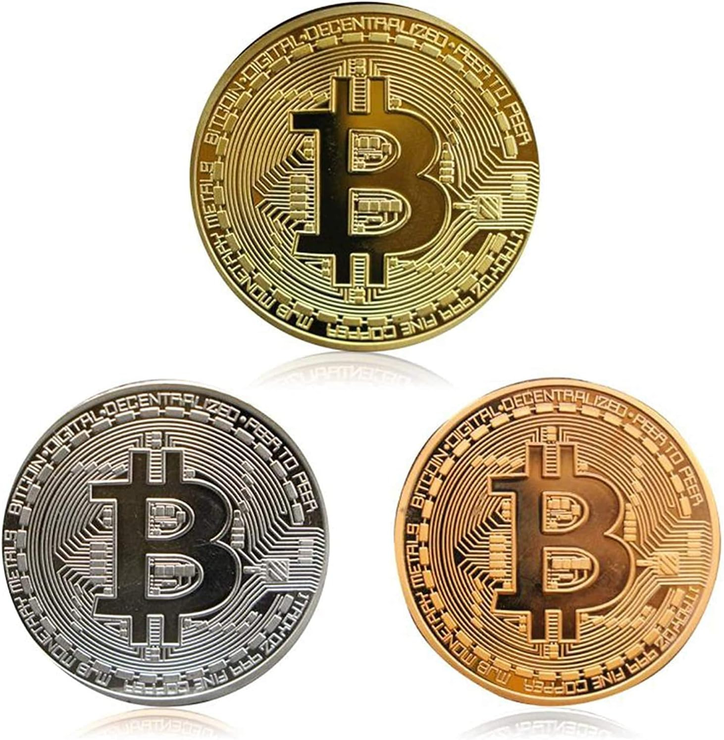 3Pcs Bitcoin Coin - Gold Silver and Bronze Physical Blockchain Cryptocurrency in