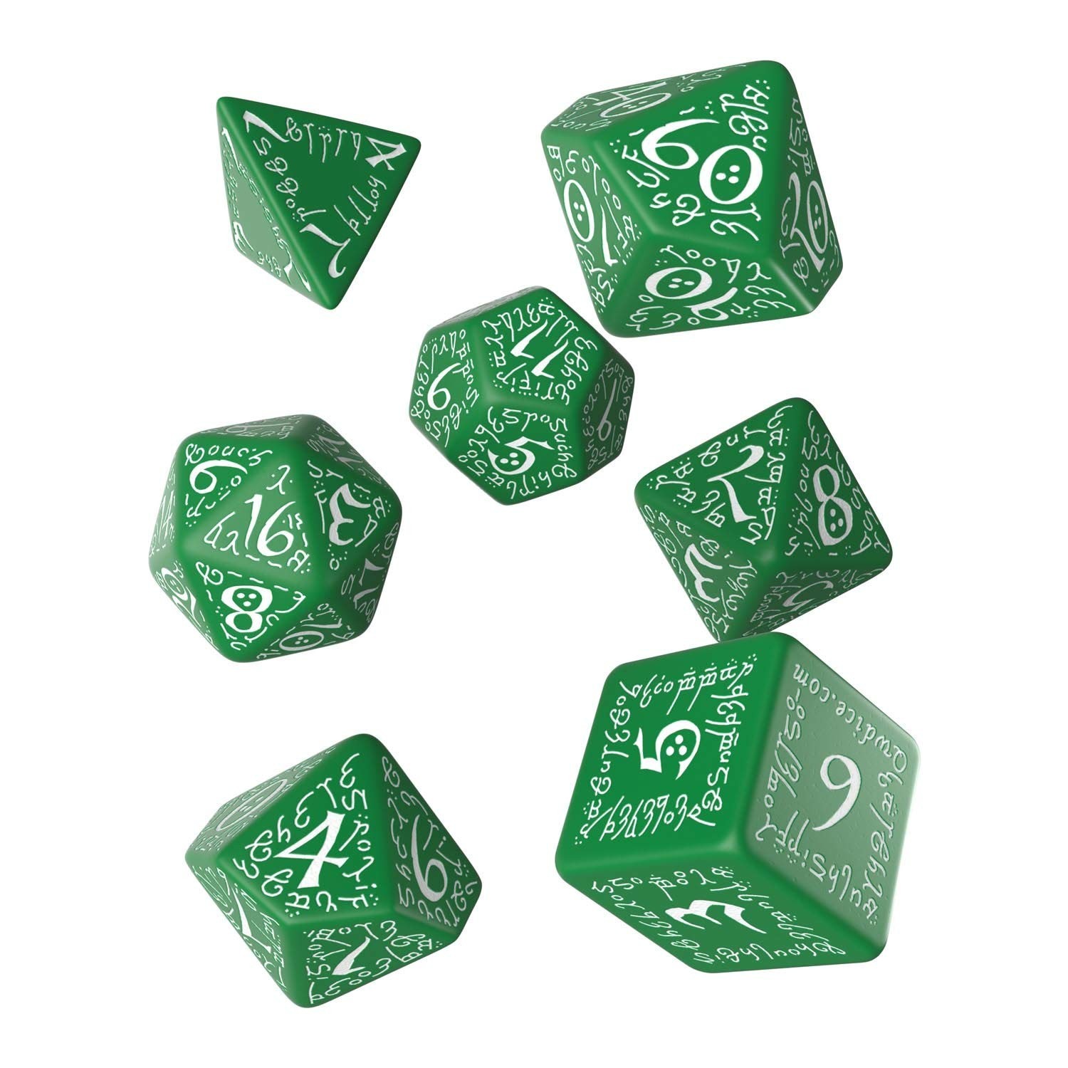 Q-Workshop Elvish Dice Green and White - Set of 7 Dice