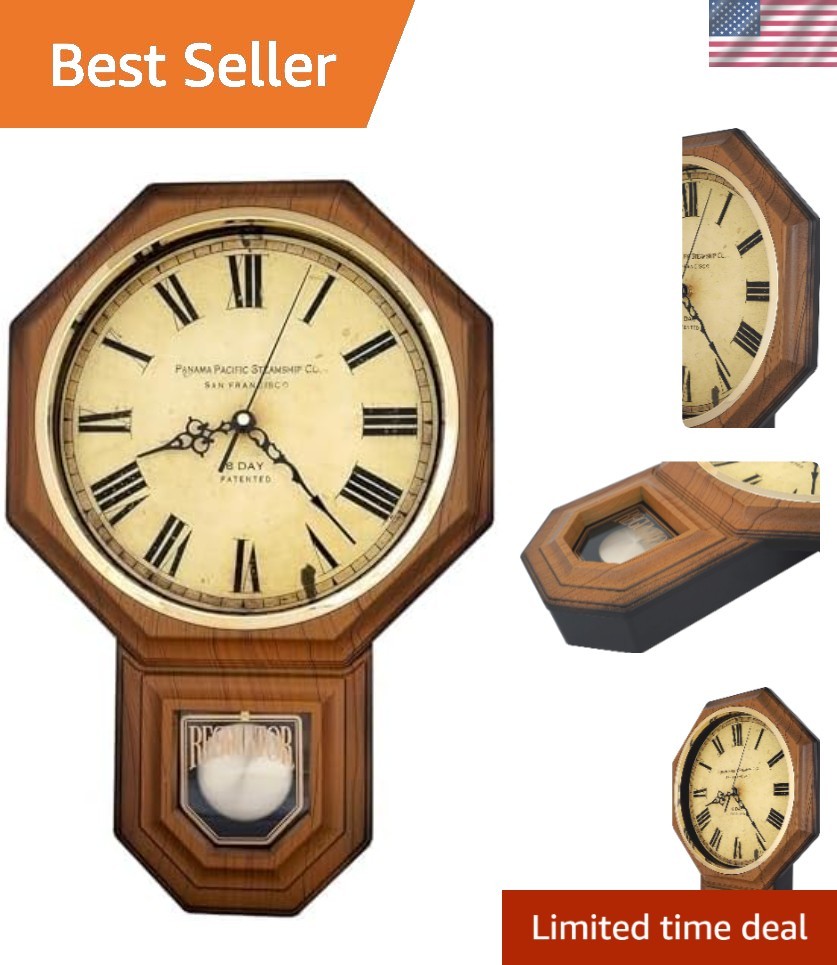 Traditional Schoolhouse Classic Vintage Roman Regulator Wall Clock, Chiming W...