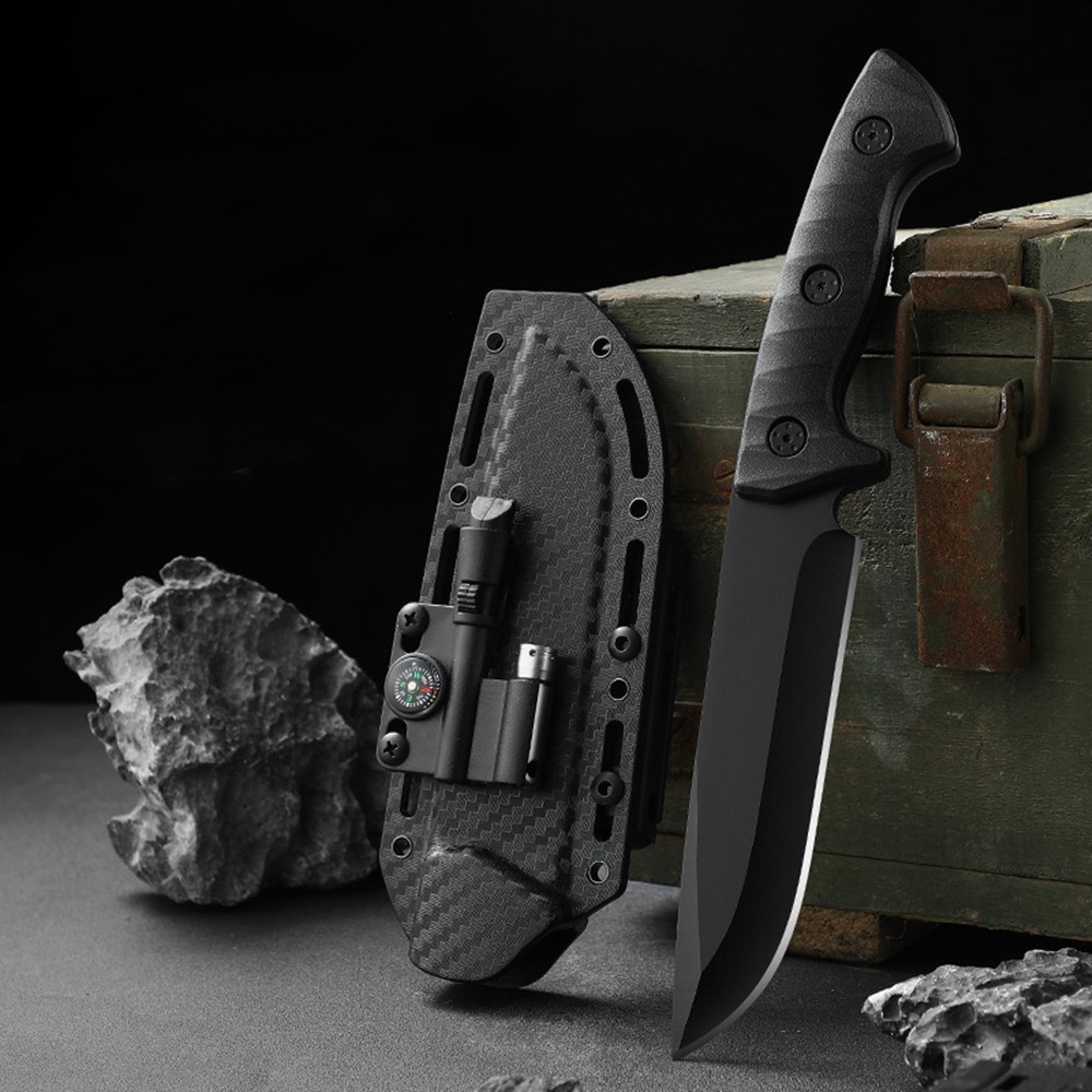 Stainless Steel Fixed Blade Drop Point Knife Full Tang Plastic Handle Sheath