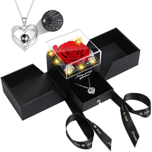 Preserved Red Real Rose Flowers in Box with I Love You in 100 Languages Red Pro