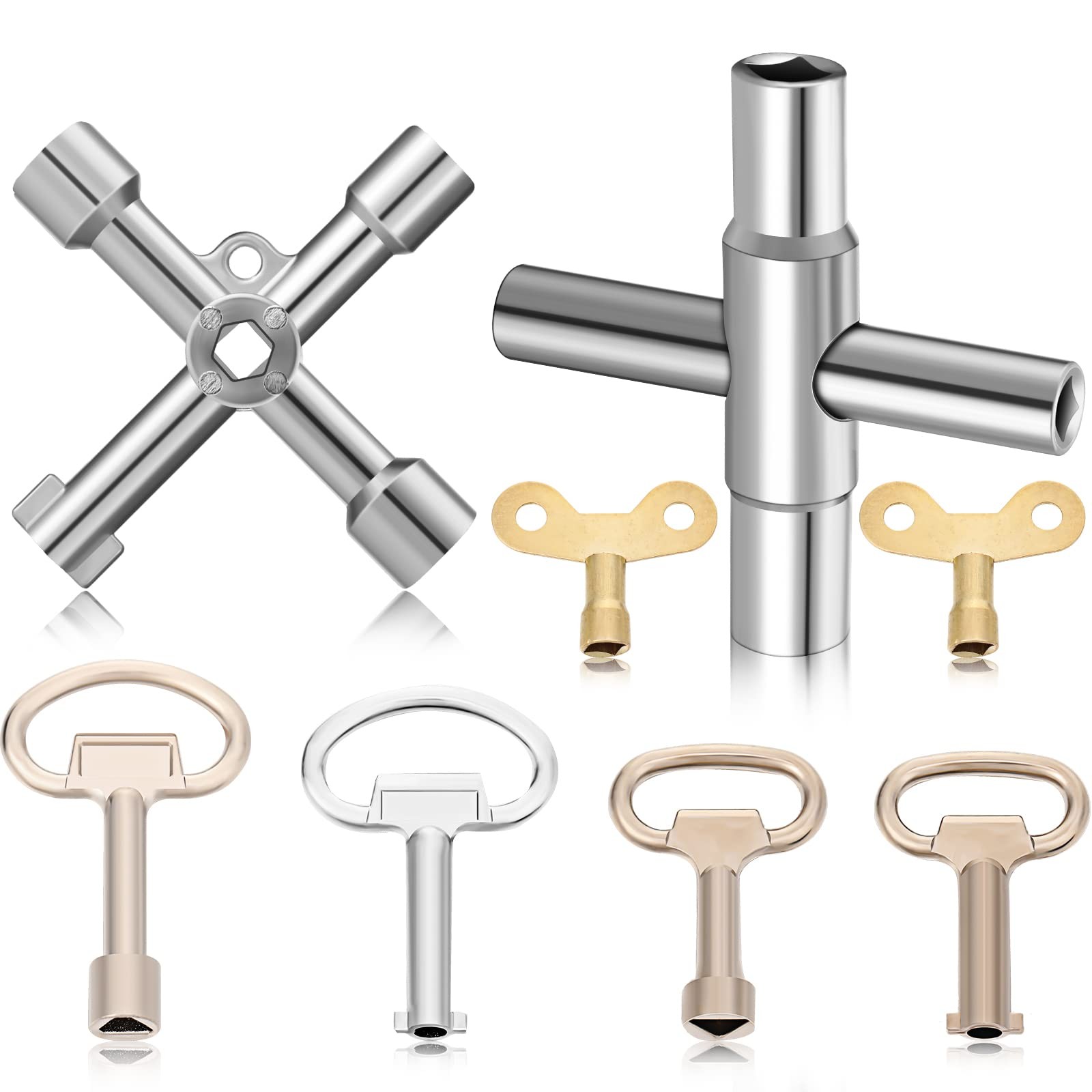 Chumia 8 Pieces Multi-functional Utility Key Kit 4 Way Sillcock Golden 