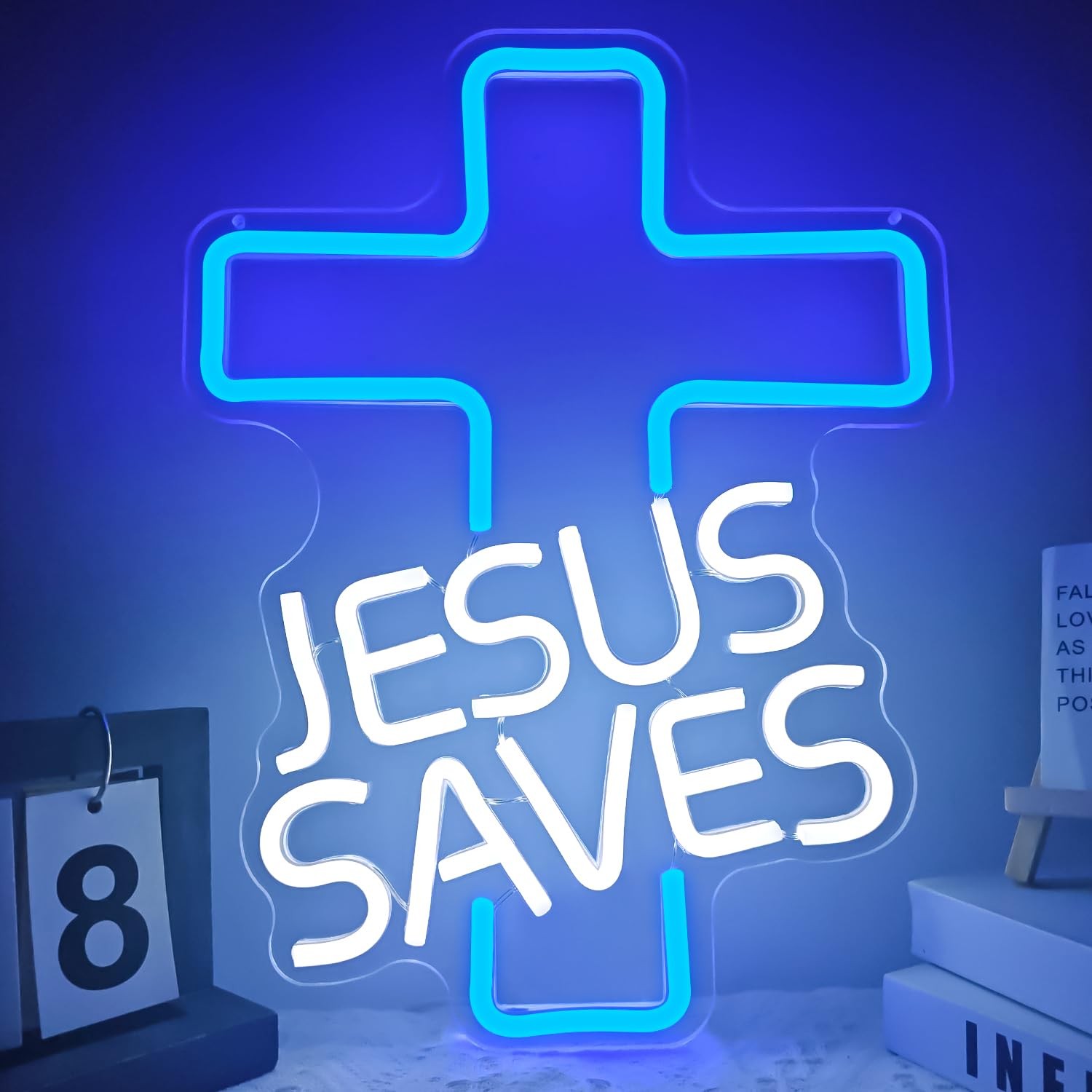 Jesus Saves LED Neon Sign Dimmable Wall Decor Christian Lights for Bedroom & ...