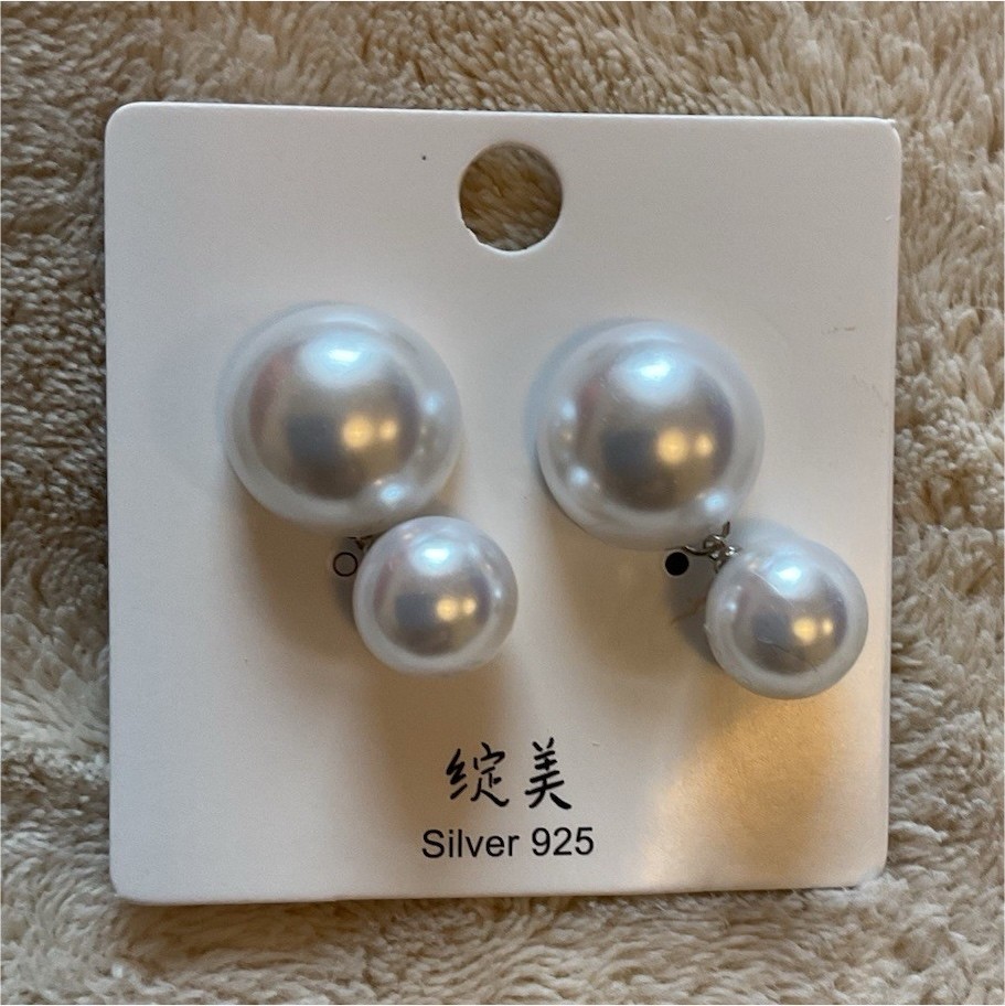 绽美 Sterling Silver 925 Round White Pearl Stud Earrings
