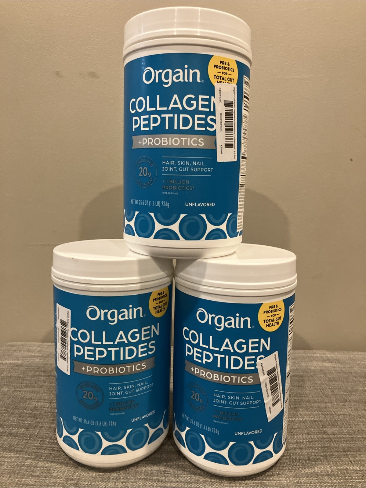 3 Orgain Collagen Peptides + Probiotics Powder - Unflavored, 1.6lb. Exp 8/27