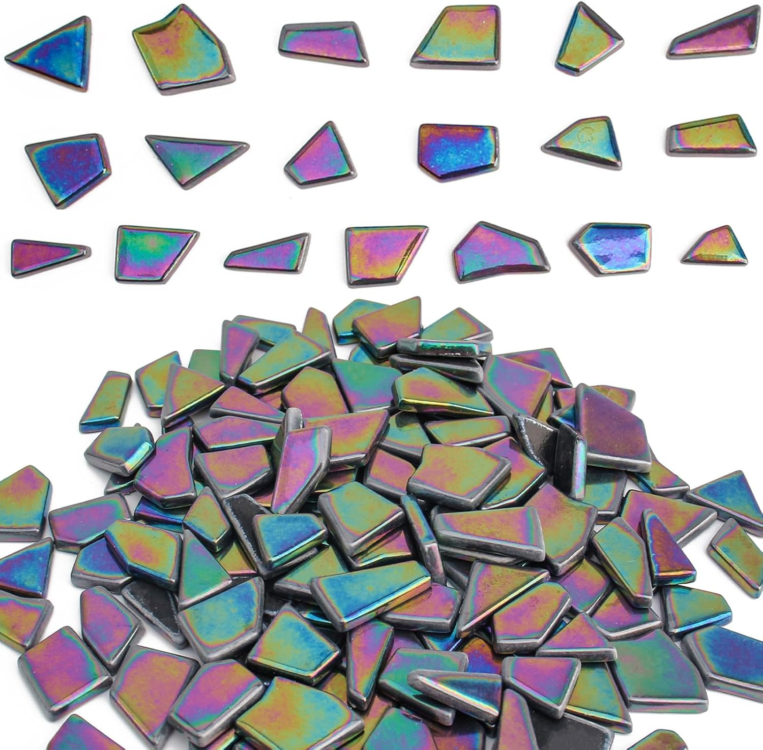 Iridescent Glass Mosaic Tiles for Crafts Bulk,200G Black Stained Glass Mosaic Su