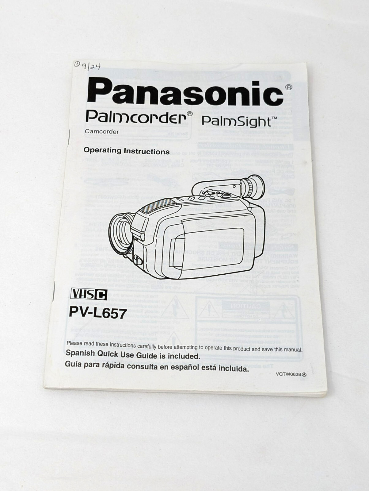 Panasonic Palmcorder Palmsight OV-L657 Operating Instructions Manual Camcorder