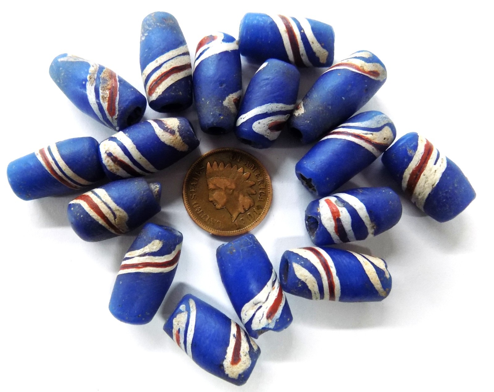 10 Pc's Awesome Red White & Blue Flag Beads African Trade W14