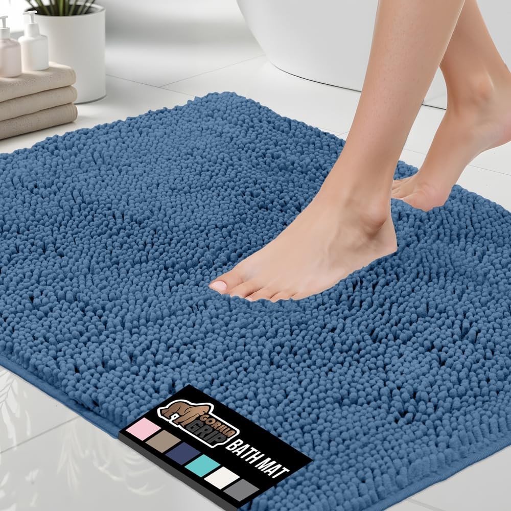 Bath Rug 24 x 17 Thick Soft Absorbent Chenille Microfiber Mats Blue GORILLA