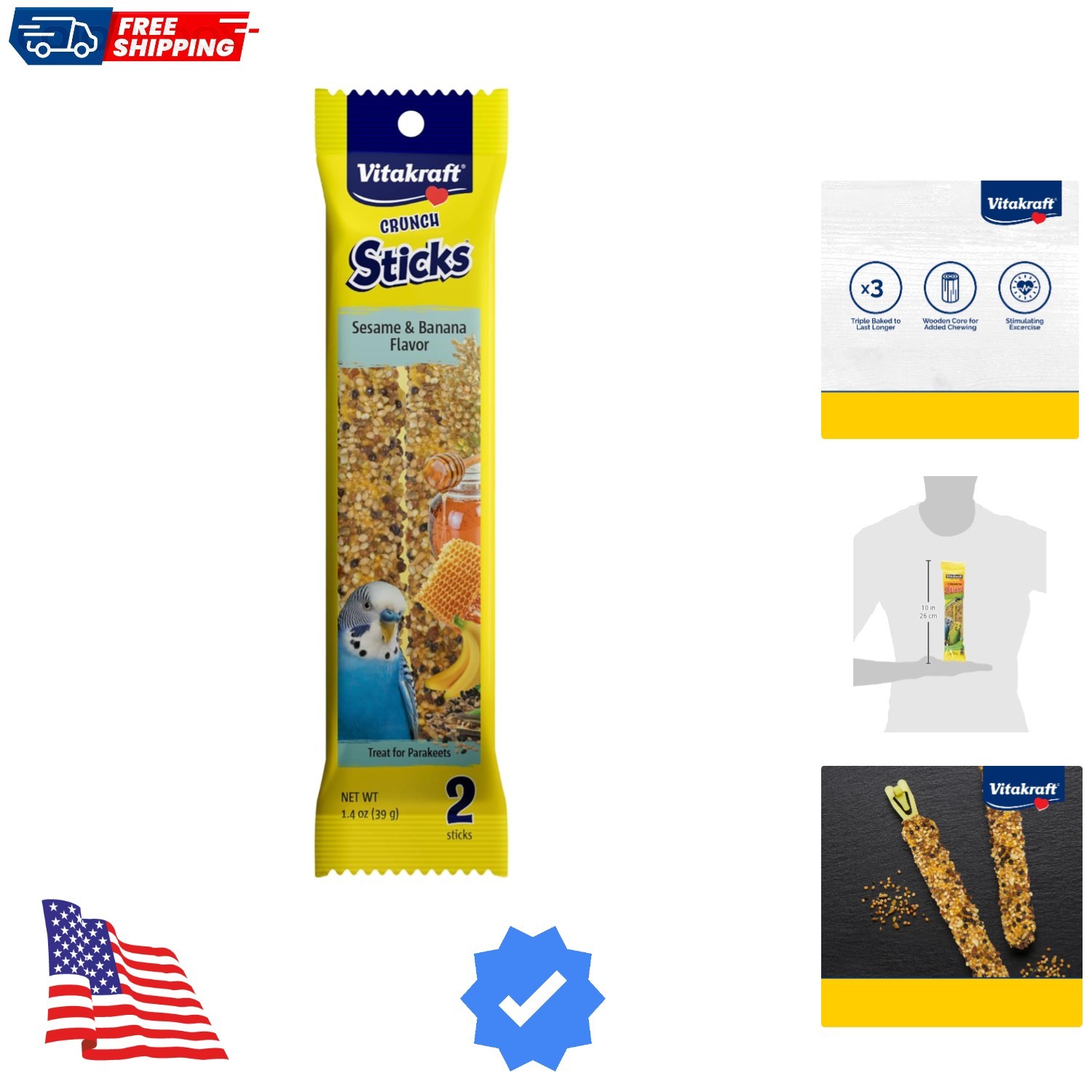 Crunch Sticks Parakeet Treat - Pet Bird Treat Toy - Long-Lasting Chewing Fun ...