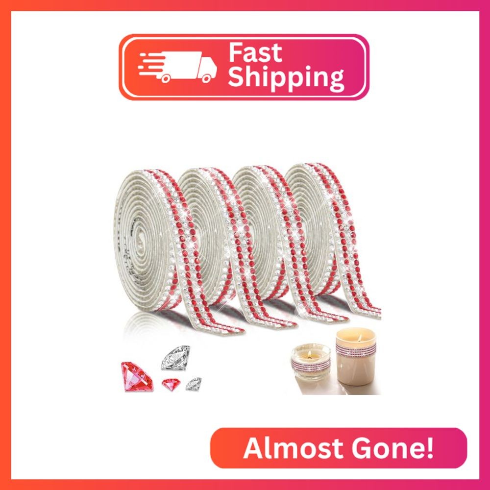 EANLOLY 4 Rolls Rhinestone Tape Self Adhesive Crystal Ribbon Diamond Bling Strip