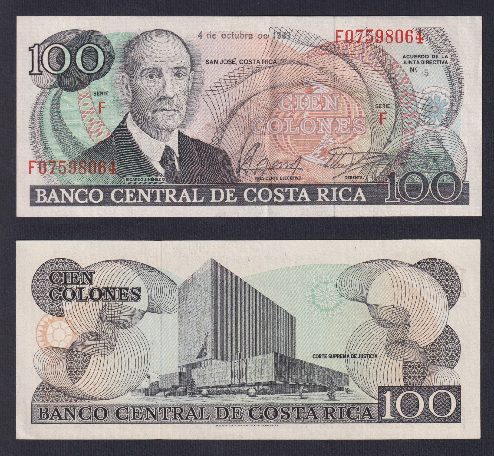 Costa Rica 100 Colones Banknote 1989 P.-254a FDS/UNC