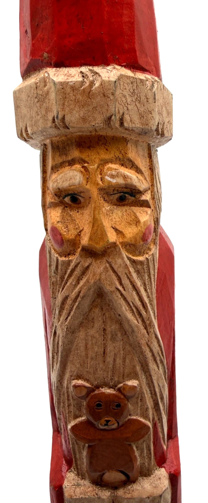hand-carved pencil Santa holding a teddy bear decor folk art , Christmas, cute