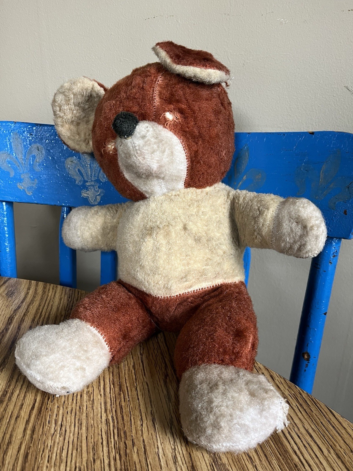 Antique Stuffed Teddy Bear 14” Brown and White Plush Stuffie