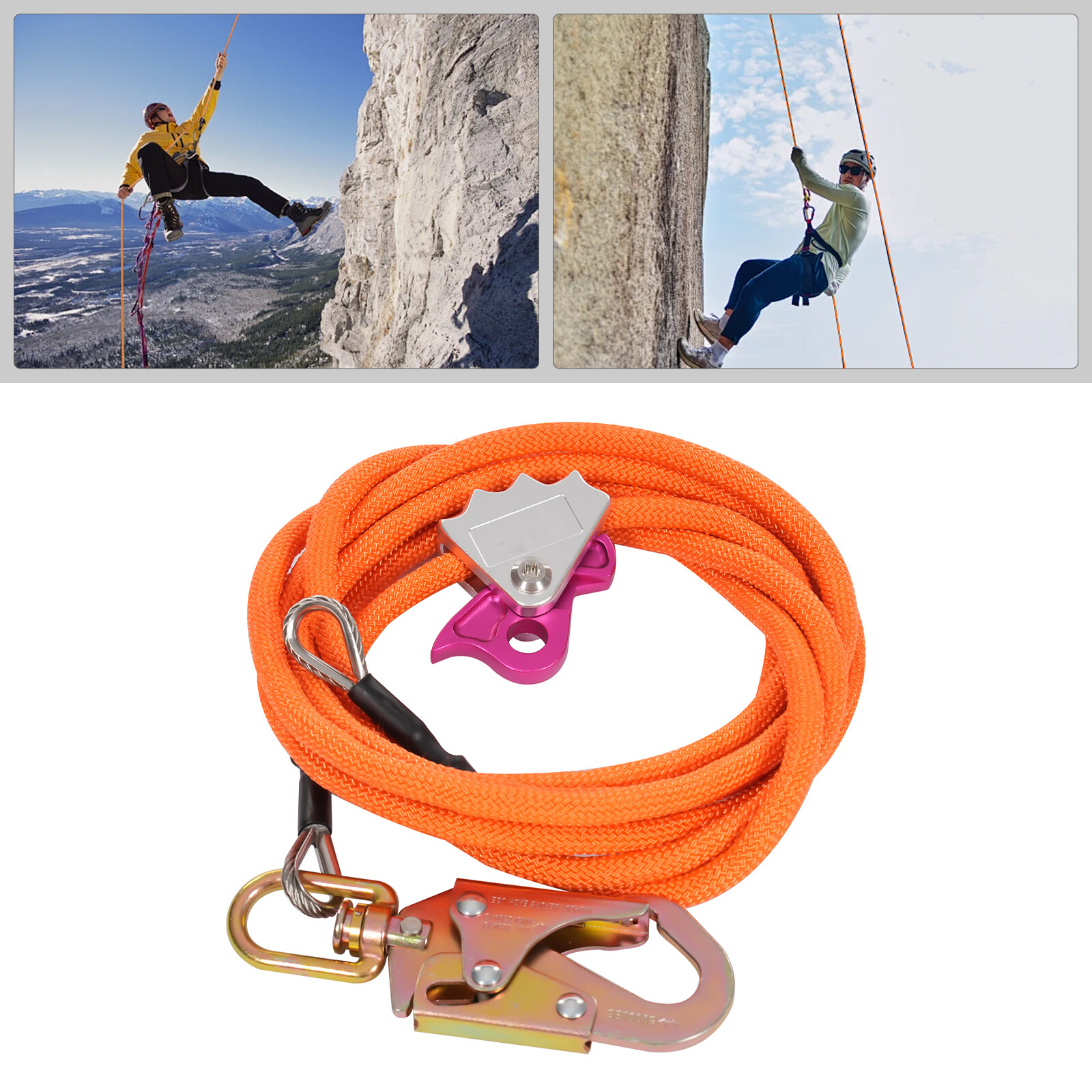 1/2in X 16ft Steel Core Lanyard Kit Flipline Climbing Swivel Snap Flip Line New