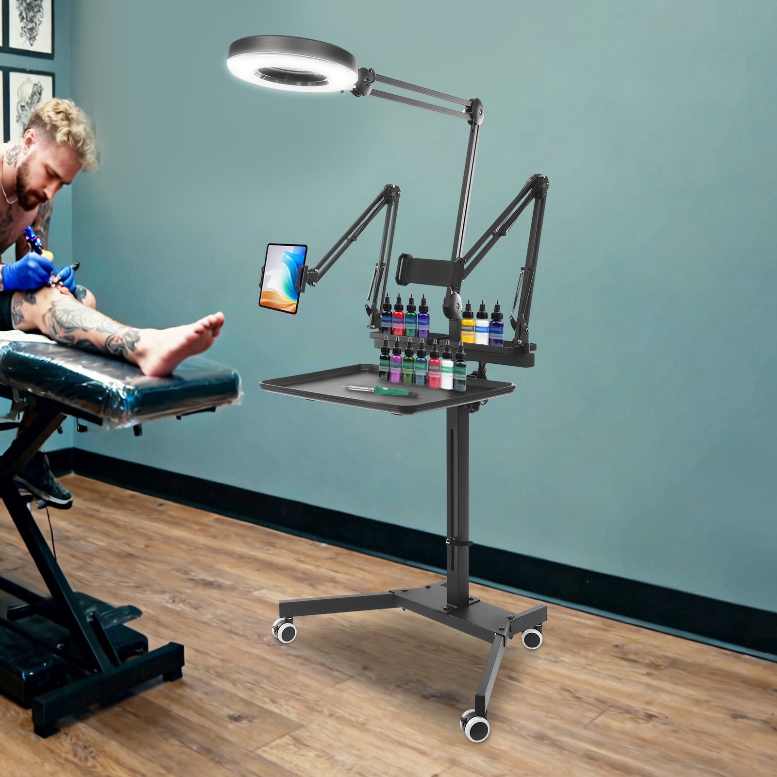 Multifunctional Ink Art Workstation Cart w/LED Light For Salon/Tattoo Art Studio