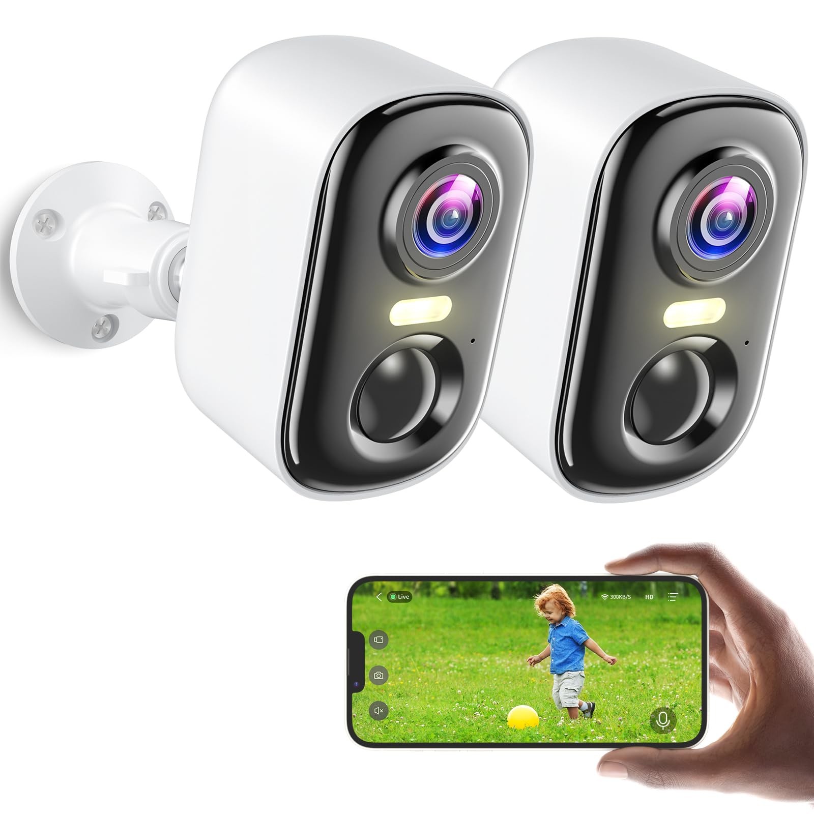 2K Security Cameras Wireless Outdoor, 2 Pack Battery Powered WiFi Cameras for...