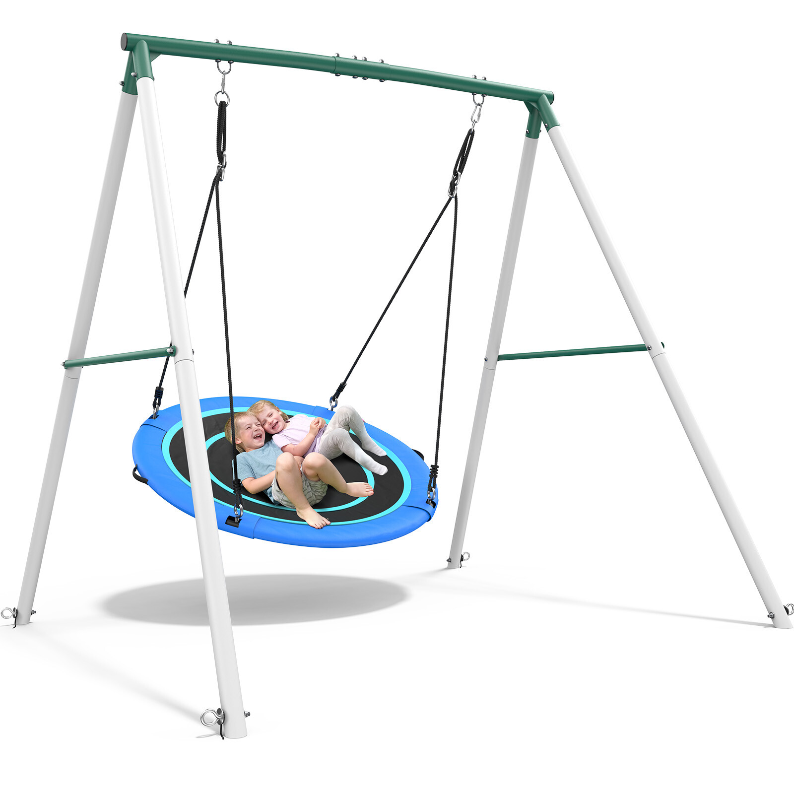 Hapfan 6.5ft Heavy Duty Frame Metal Swing Set for Backyard with 50" Saucer Swing