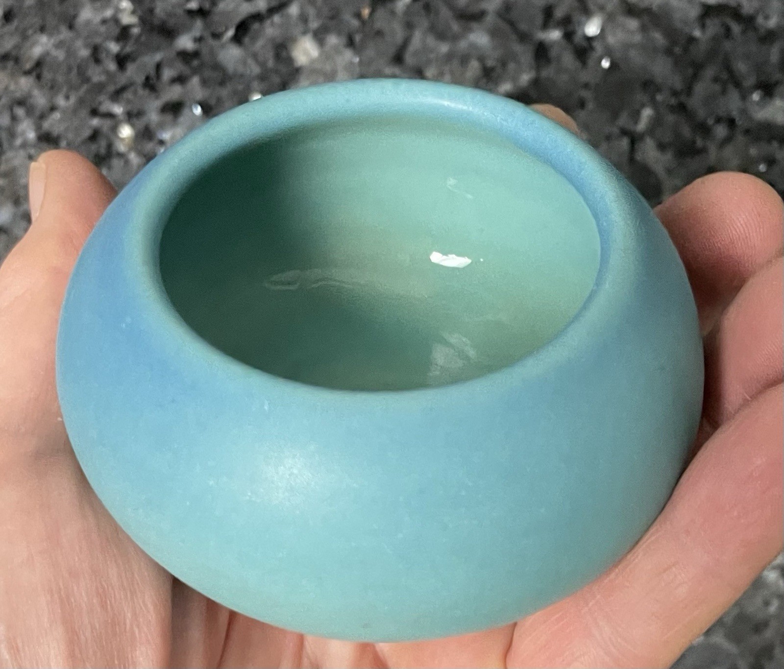 Blue Van Briggle Bowl Small Squat 1.75" Tall 3.5" Diameter Pottery Turquoise