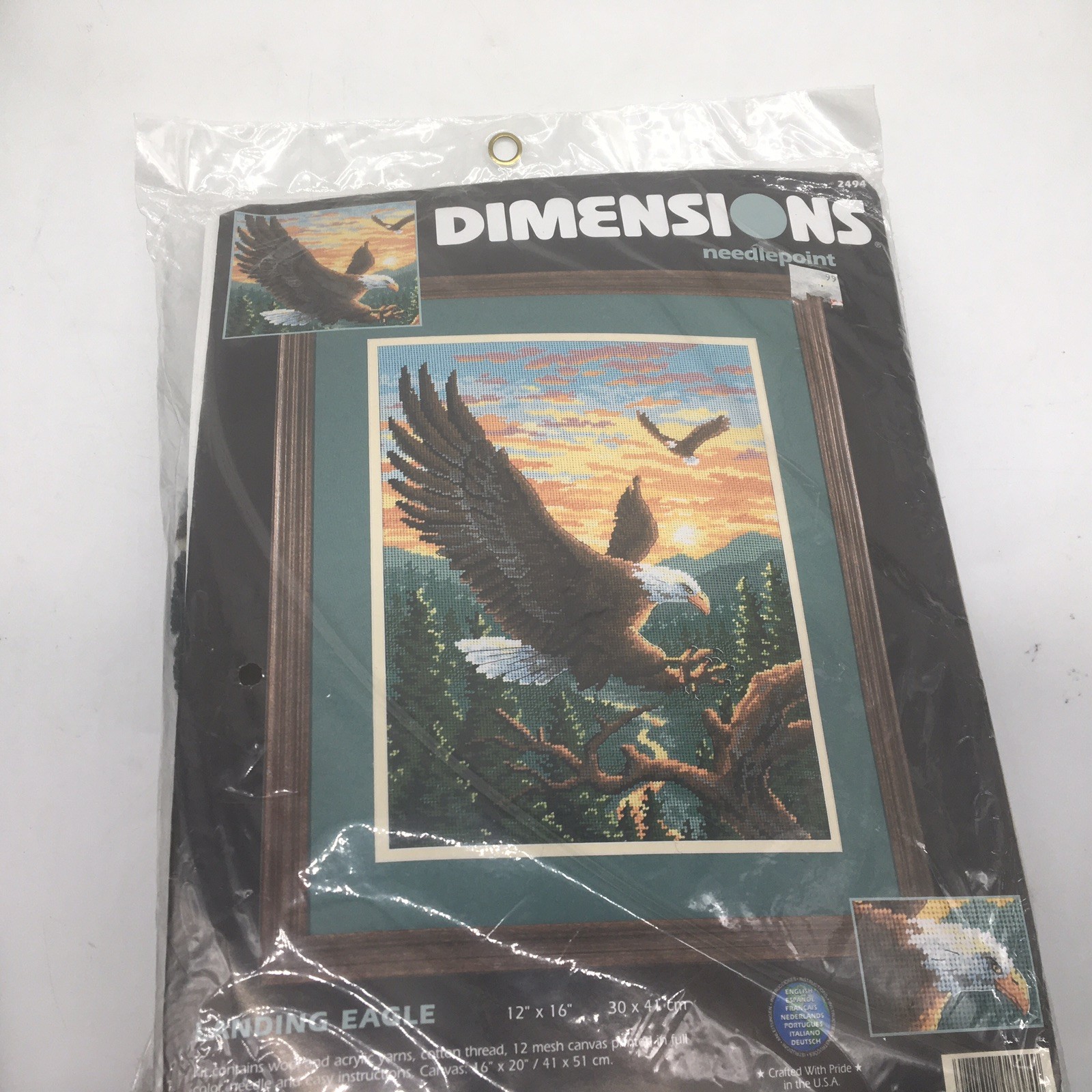 Dimensions Landing Eagle Needlepoint Kit Frame Make A Pillow 2494 VTG 2000 USA