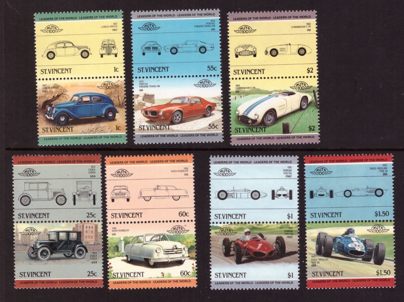 St Vincent 1985 Cars set  MNH mint stamps