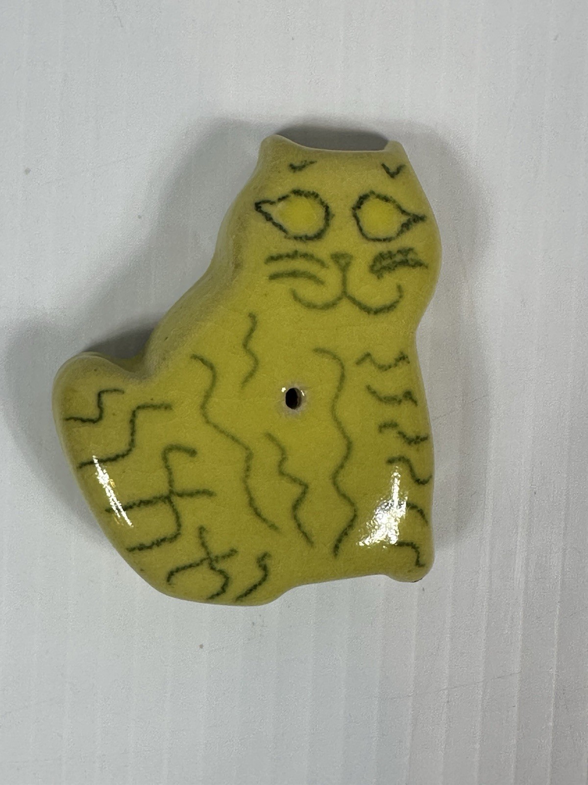 Vintage Incense Stick Holder Burner Porcelain Ceramic Pottery Yellow Cat Signed