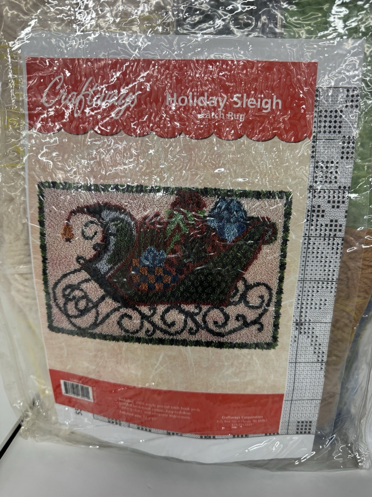 CRAFTWAYS 42 X 27"  Holiday Sleigh LATCH HOOK RUG KIT New