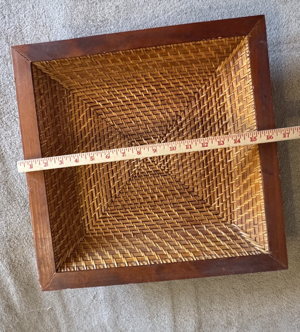 Vintage Woven Wicker Recessed Basket Wall Hanging Shadow Box Boho 16.5 X 16.5 “