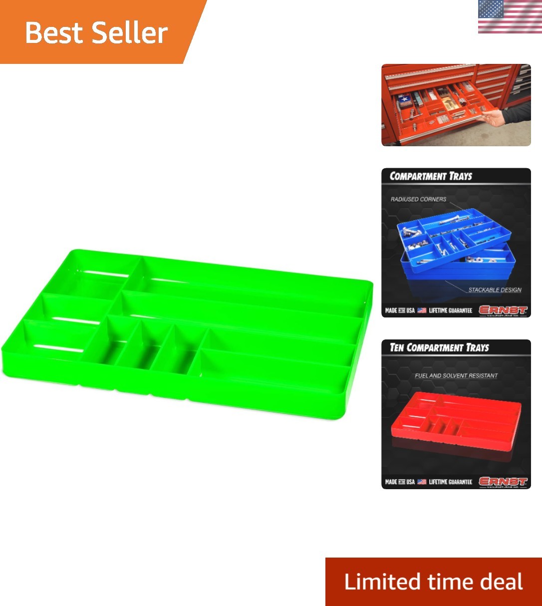 Portable Tool Organizer Tray, 10 Compartments - Perfect for Workshops & Garages