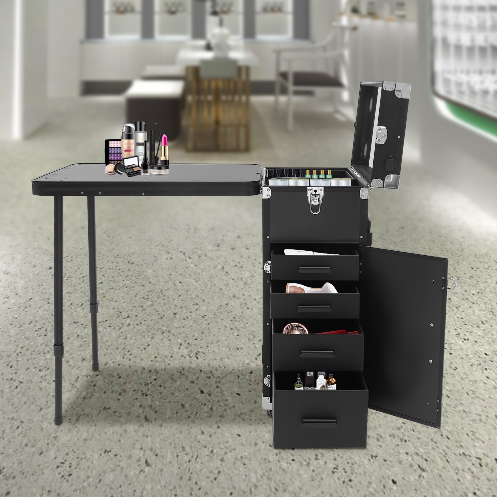 Makeup Train Case, Rolling Cosmetic Storage Organizer, Travel Cosmetic Organizer