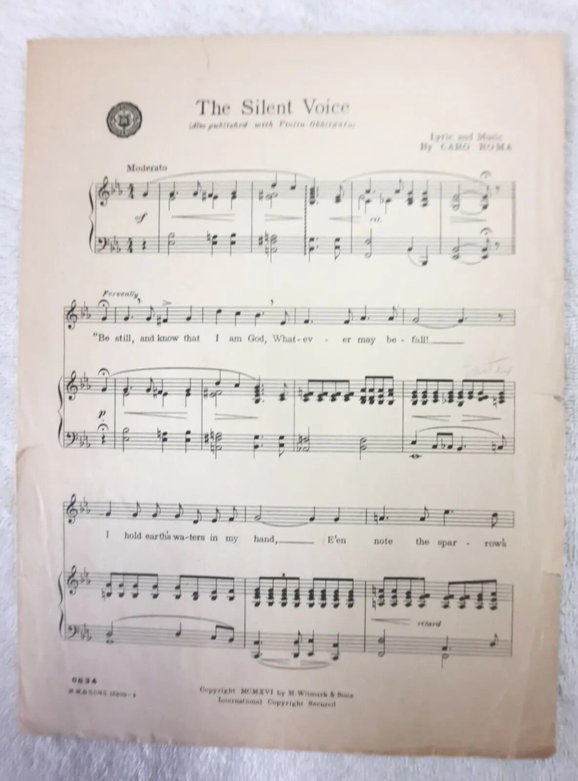 The Silent Voice Piano Sheet Music & Voice 1916 Caro Roma