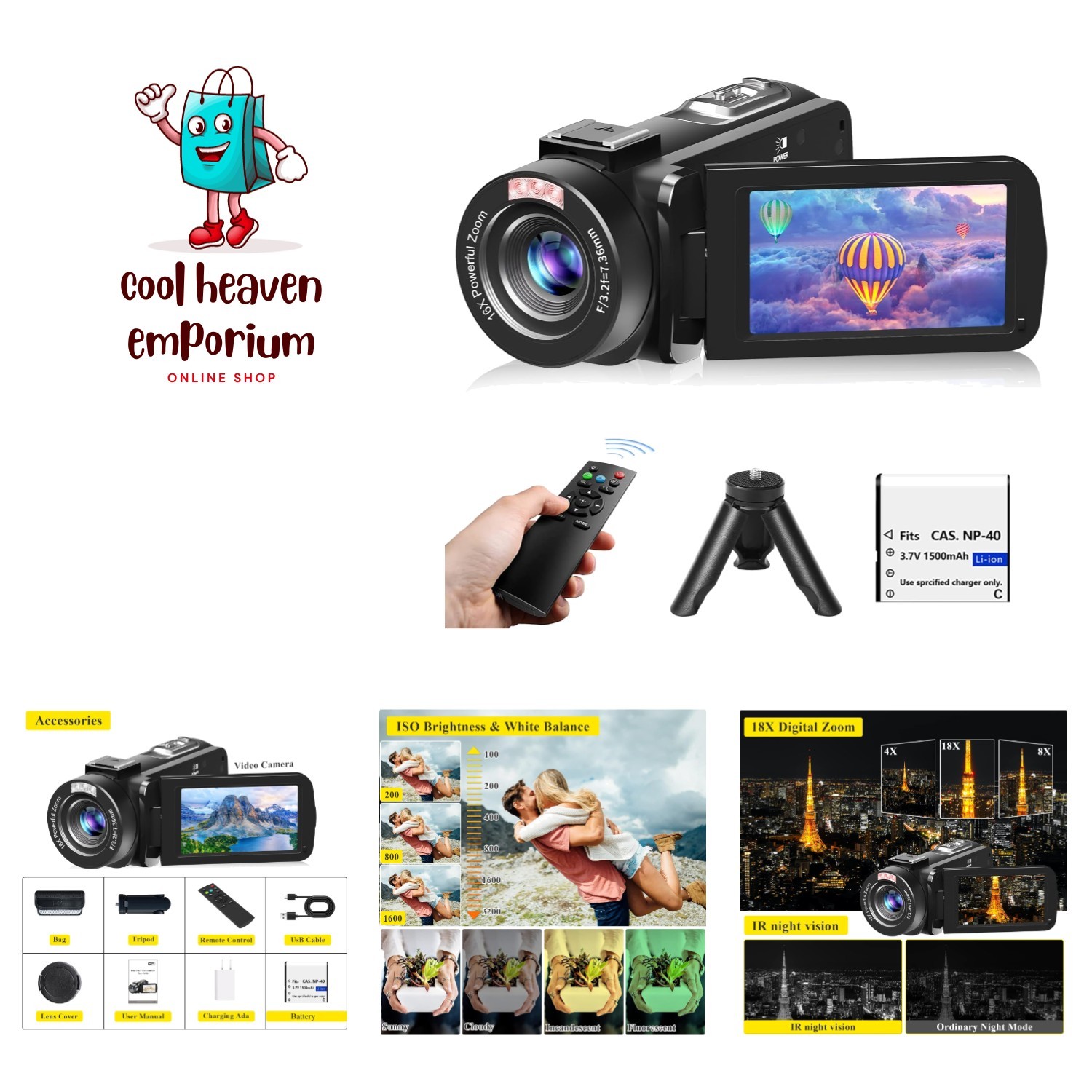 Video Camera, Full HD 1080P 30MP Camcorder, Vlogging Camera for YouTube with ...
